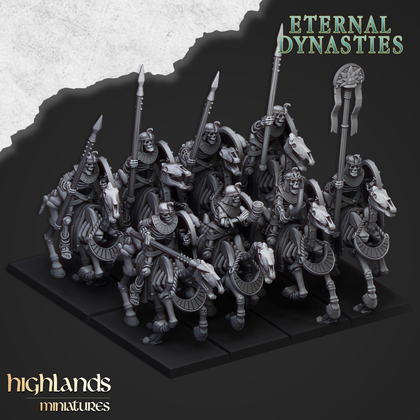 Ancient Skeletal Cavalry with Spears and Bows - Eternal Dynasties - Highlands Miniatures