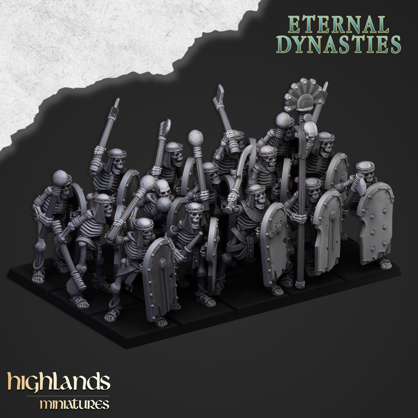 Ancient Skeletons with Spears and Hand Weapons - Eternal Dynasties - Highlands Miniatures