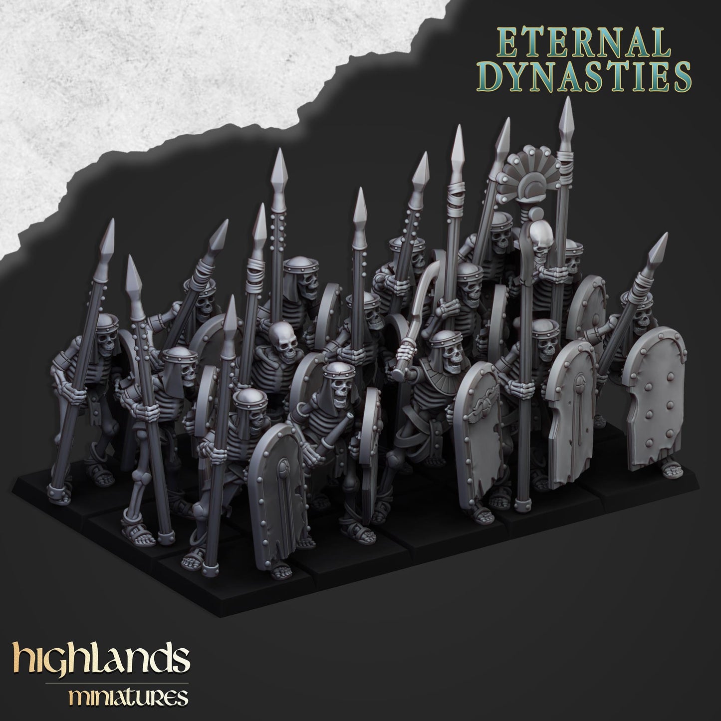 Ancient Skeletons with Spears and Hand Weapons - Eternal Dynasties - Highlands Miniatures