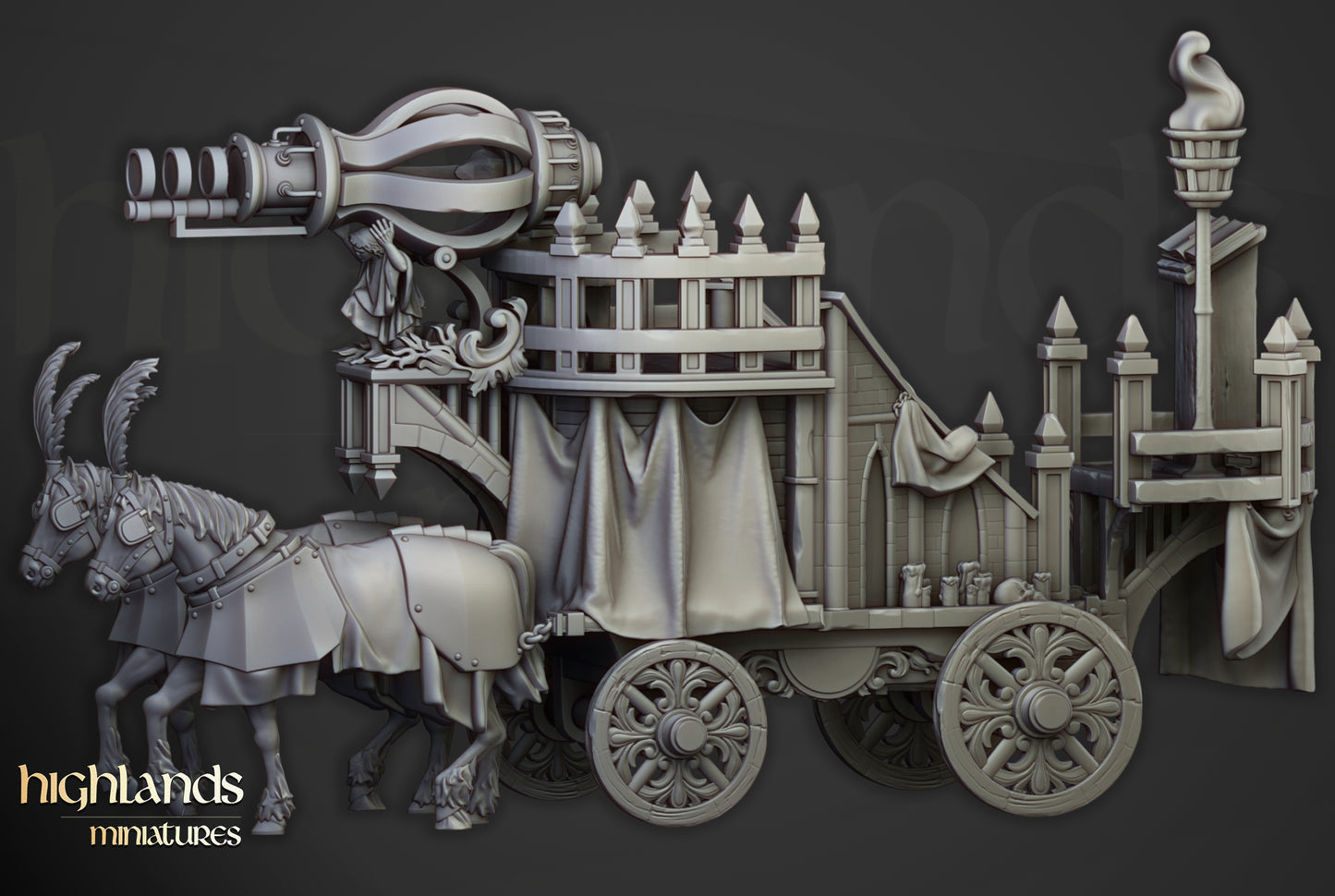 Arcane Cannon on Chariot - Highlands Miniatures