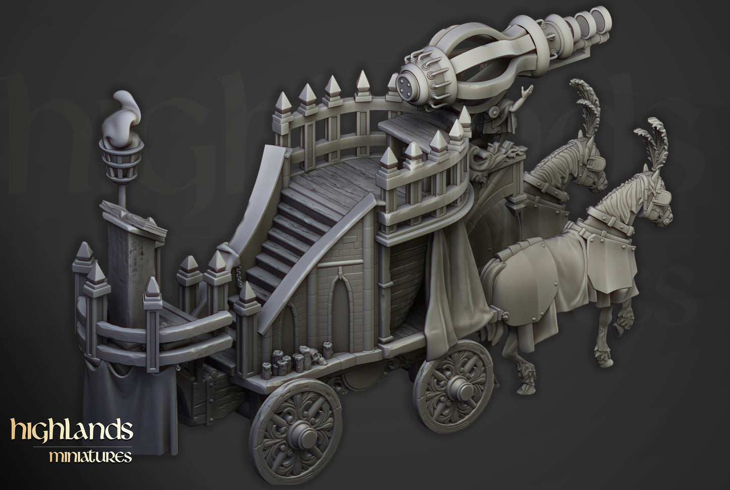 Arcane Cannon on Chariot - Highlands Miniatures