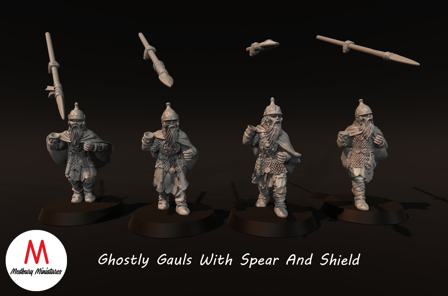 Ghostly Gauls With Spear And Shield - Medbury Miniatures