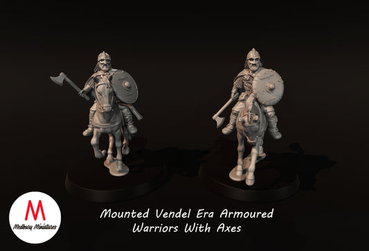 Guerriers en armure montés de l'époque Vendel avec des haches - Medbury Miniatures