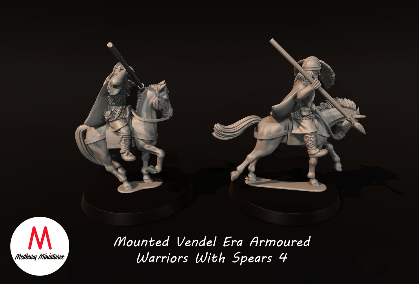 Guerriers en armure montés avec lances de l'époque Vendel 4 - Medbury Miniatures