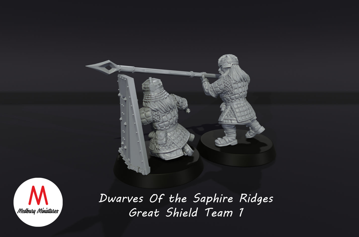 Dwarves of the Sapphire Ridges Great Shield Team 1 - Medbury Miniatures