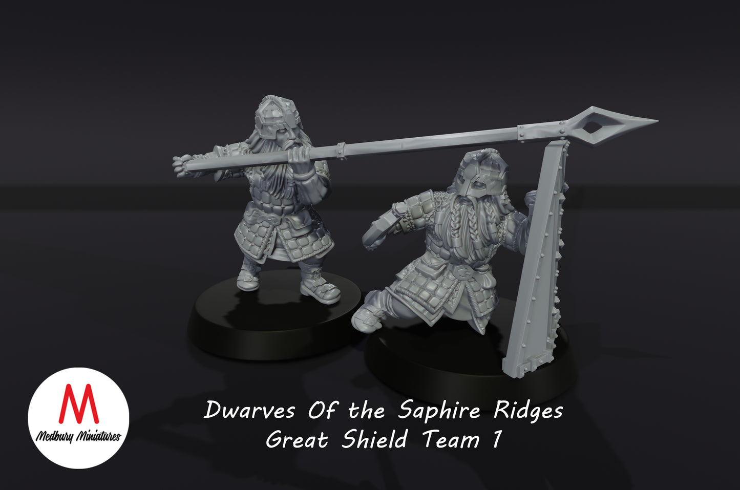 Dwarves of the Sapphire Ridges Great Shield Team 1 - Medbury Miniatures