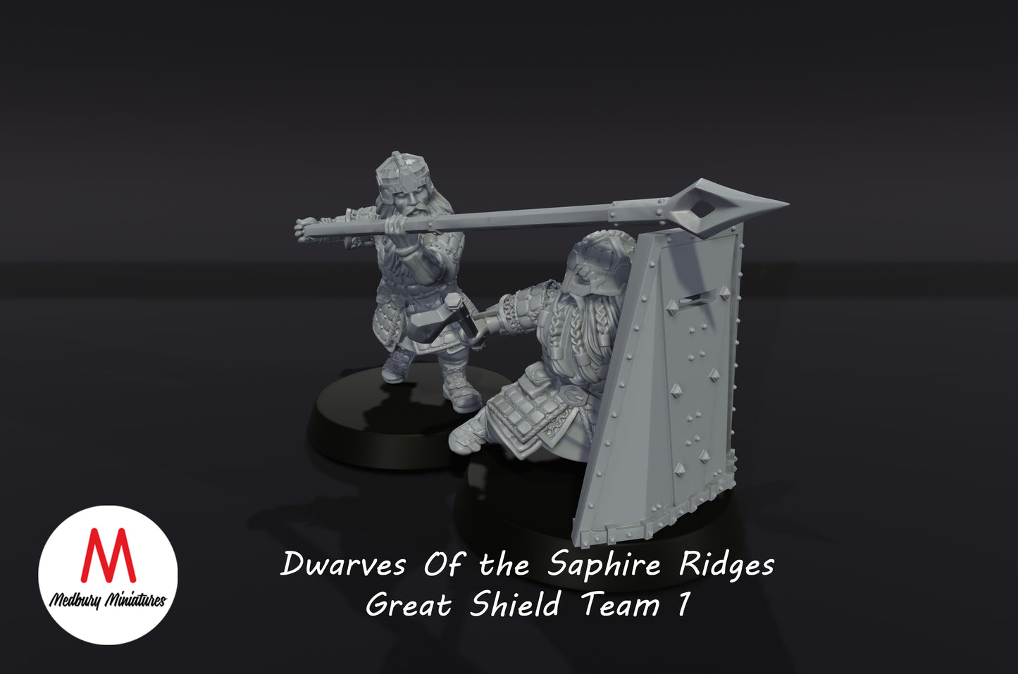 Dwarves of the Sapphire Ridges Great Shield Team 1 - Medbury Miniatures