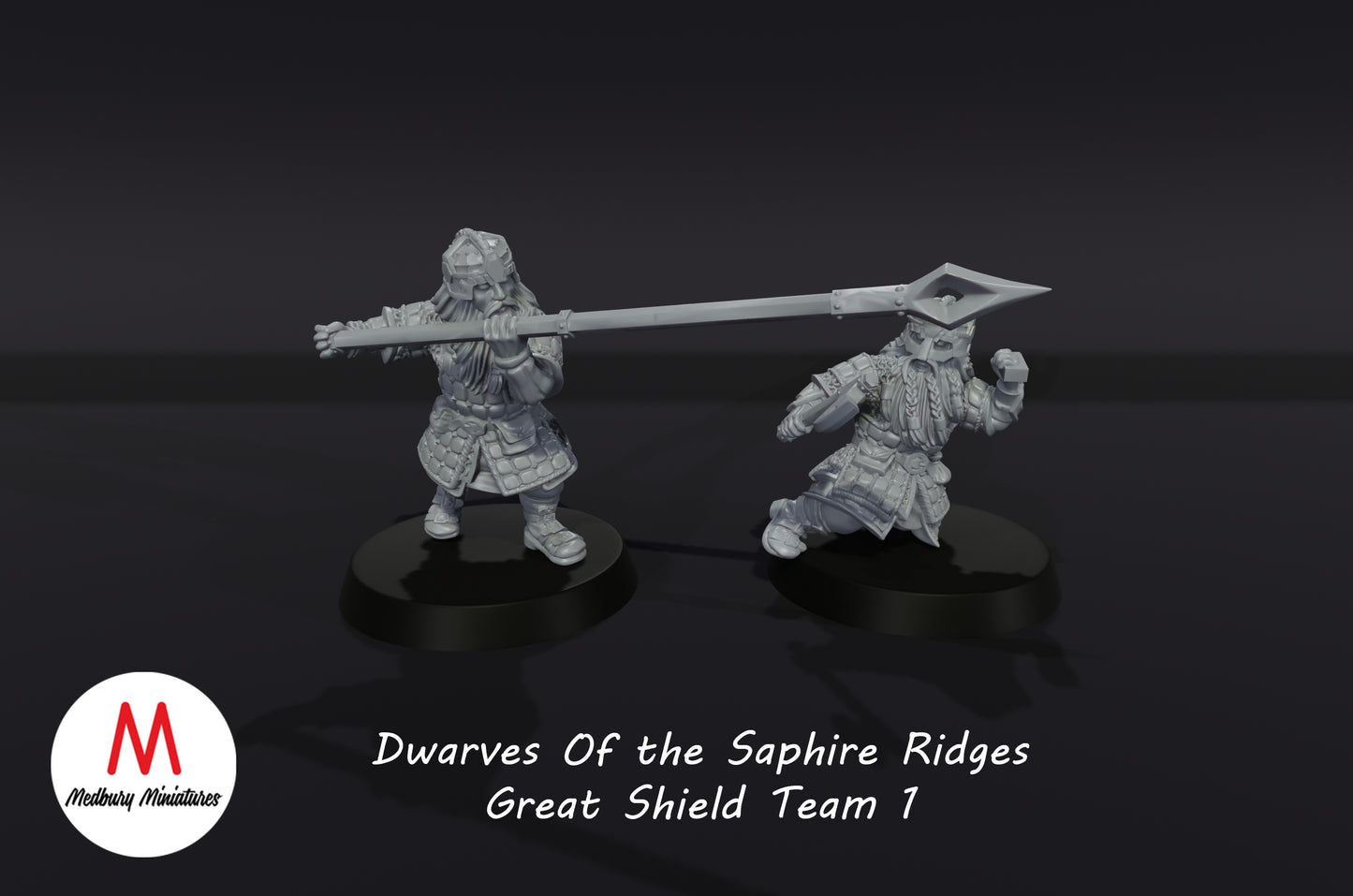 Dwarves of the Sapphire Ridges Great Shield Team 1 - Medbury Miniatures