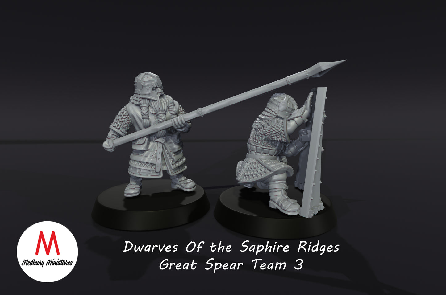 Dwarves of the Sapphire Ridges Great Shield Team 3 - Medbury Miniatures