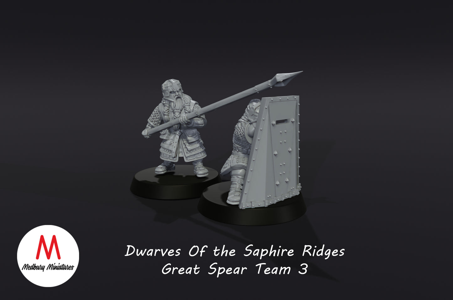 Dwarves of the Sapphire Ridges Great Shield Team 3 - Medbury Miniatures