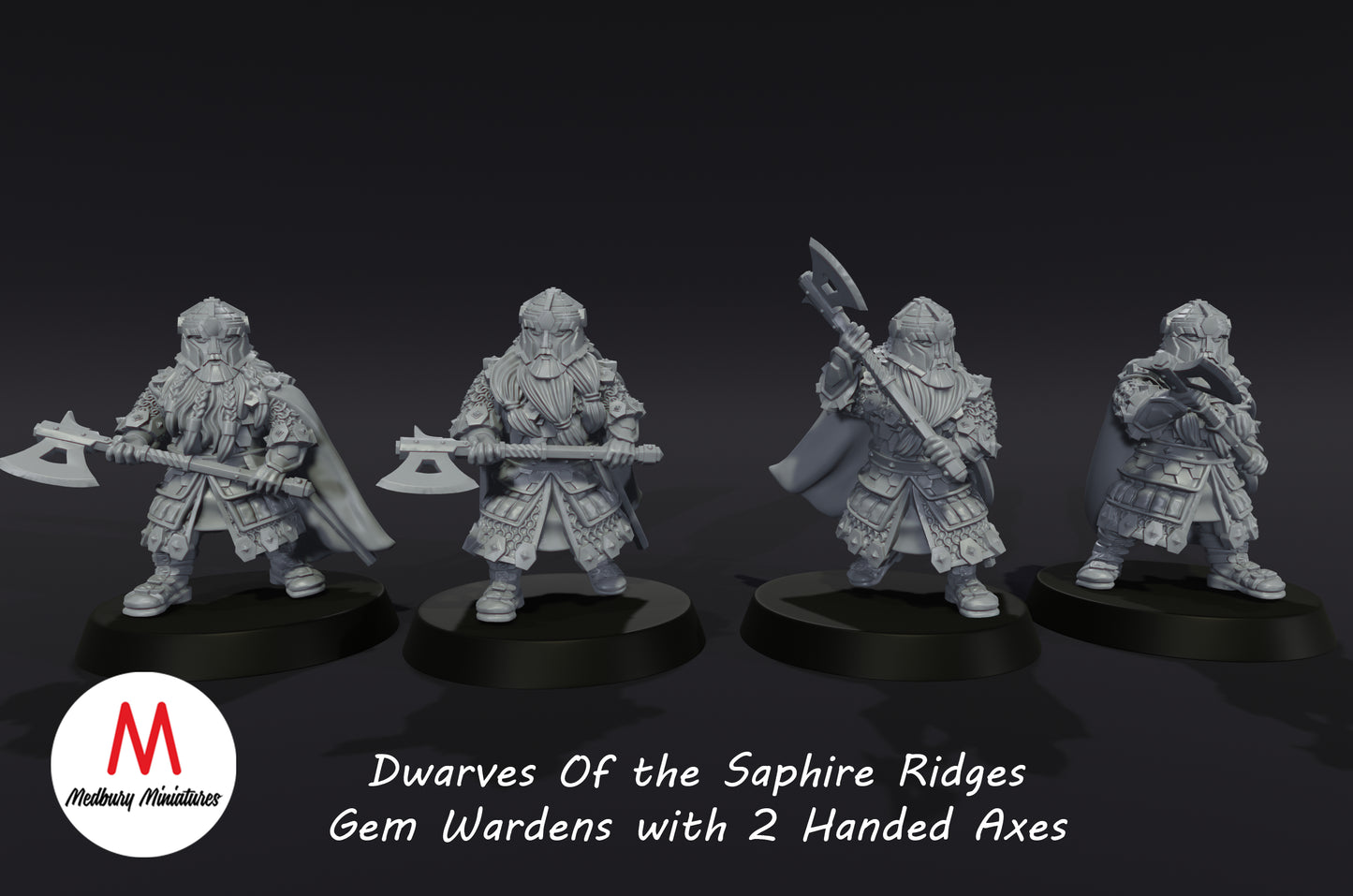 Zwerge der Saphire Ridges Gemwardens mit zweihändigen Äxten - Medbury Miniatures