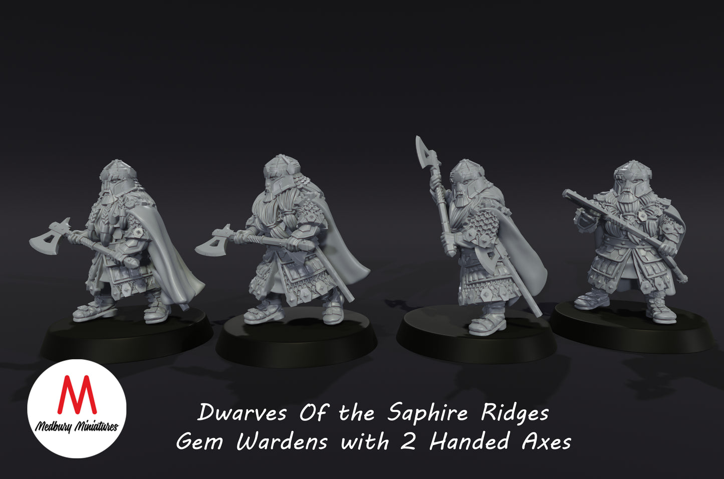 Nains des Gardiens des Gemmes de Saphire Ridges avec des haches à deux mains - Medbury Miniatures