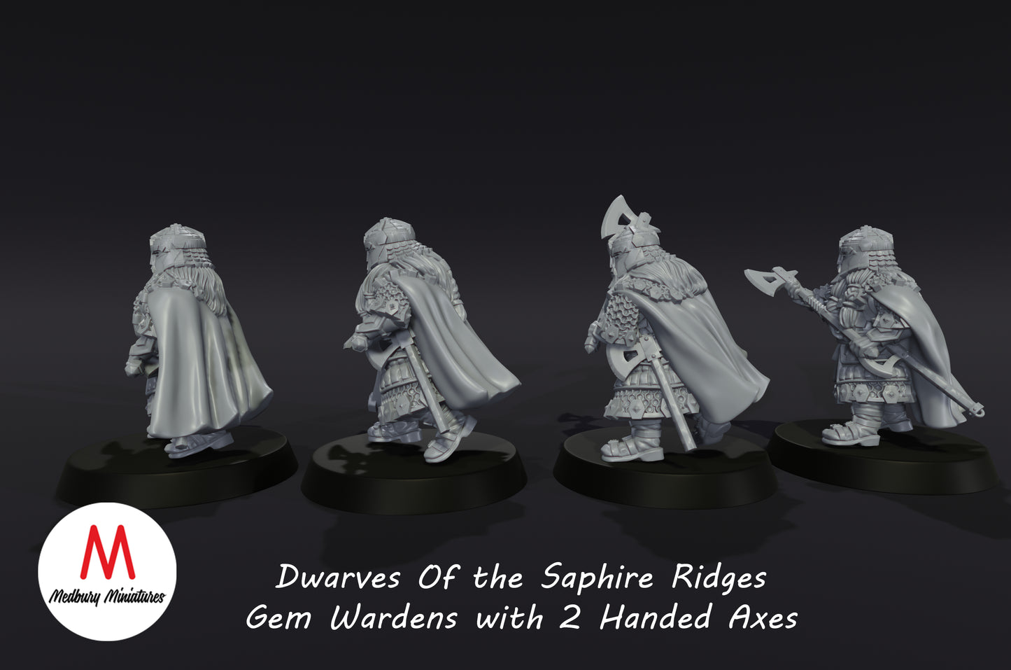 Dwarves of the Sapphire Ridges Gemwardens with 2 handed Axes - Medbury Miniatures