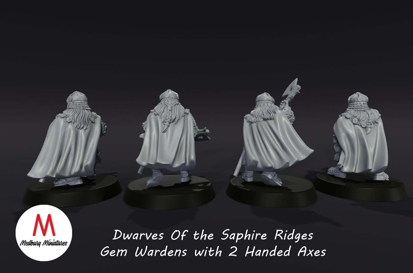 Dwarves of the Sapphire Ridges Gemwardens with 2 handed Axes - Medbury Miniatures