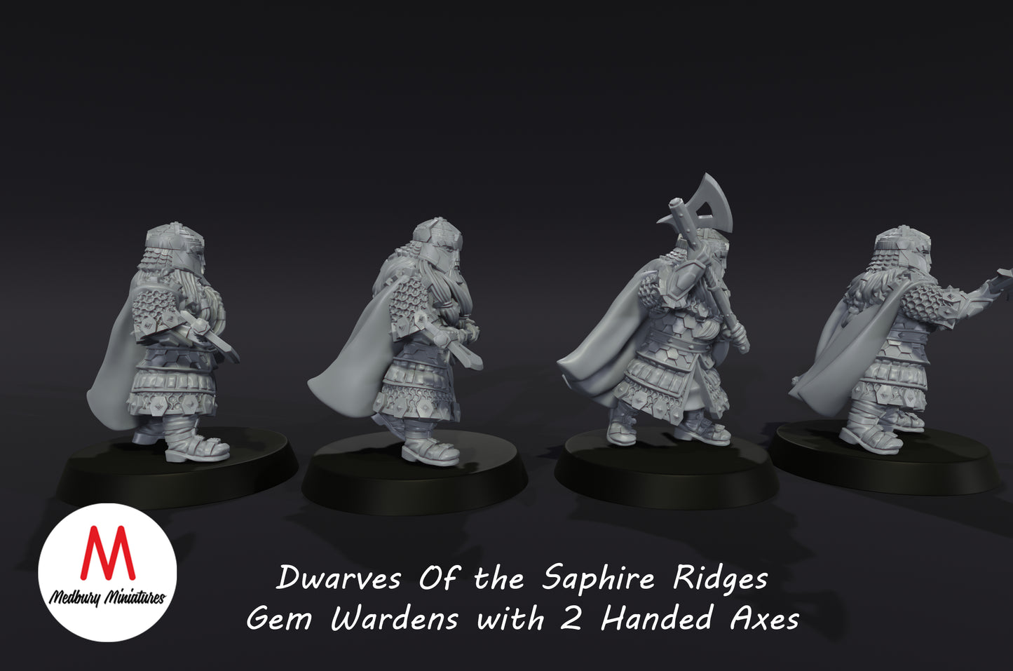 Dwarves of the Sapphire Ridges Gemwardens with 2 handed Axes - Medbury Miniatures