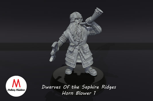 Sapphire Ridges Dwarven Horn Blower 1 - Medbury Miniatures