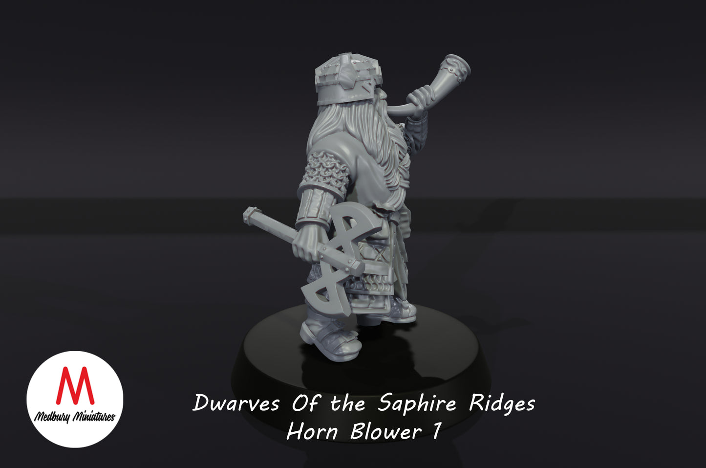 Sapphire Ridges Dwarven Horn Blower 1 - Medbury Miniatures