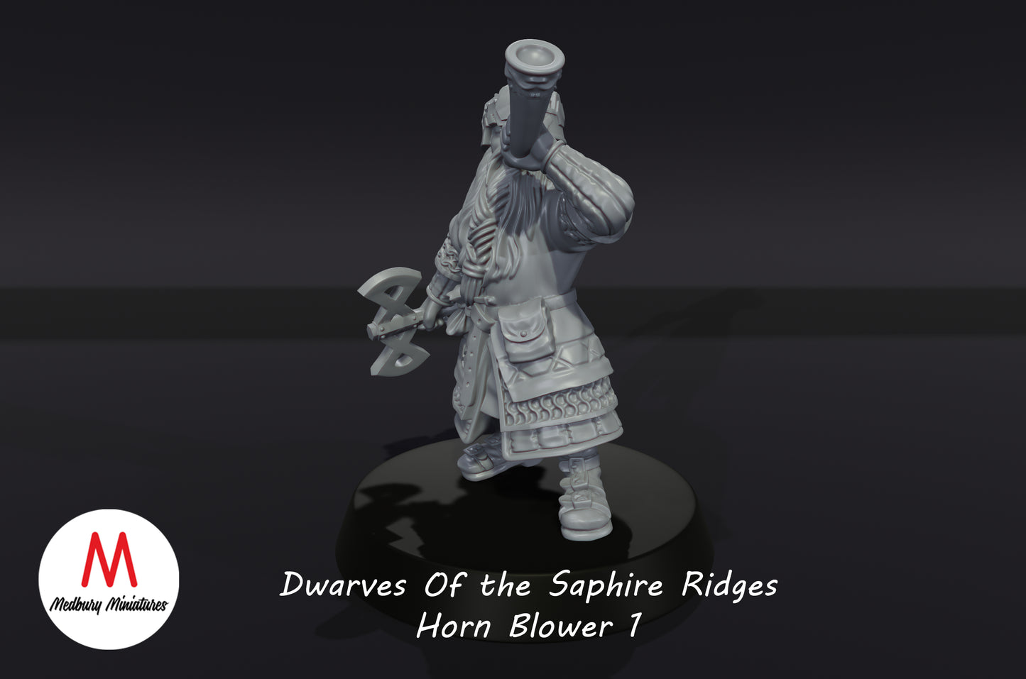 Sapphire Ridges Dwarven Horn Blower 1 - Medbury Miniatures