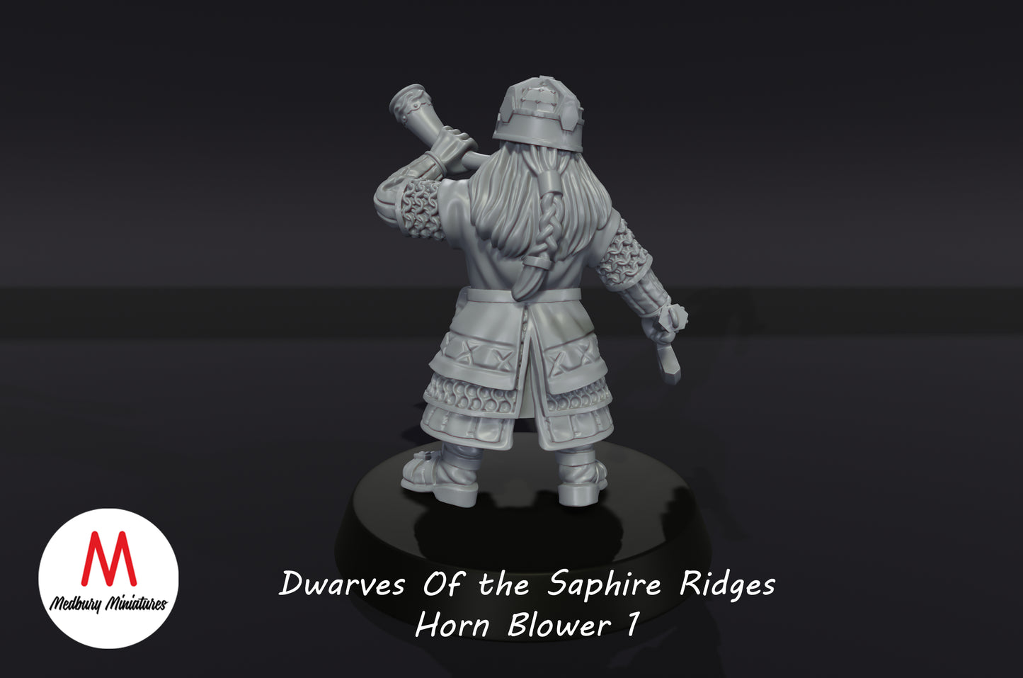 Sapphire Ridges Dwarven Horn Blower 1 - Medbury Miniatures