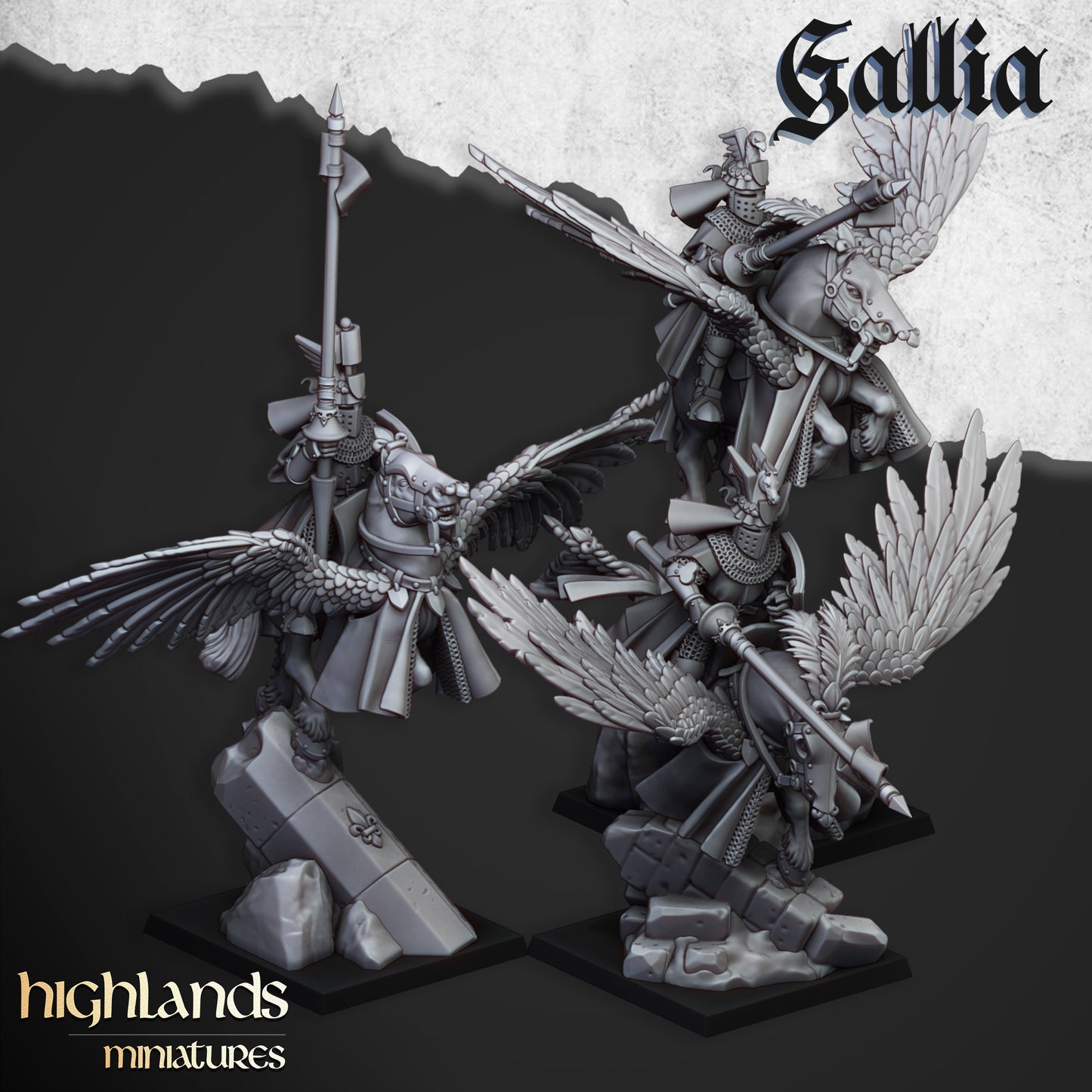 Gallia-Ritter auf Pegasus - Highlands Miniatures