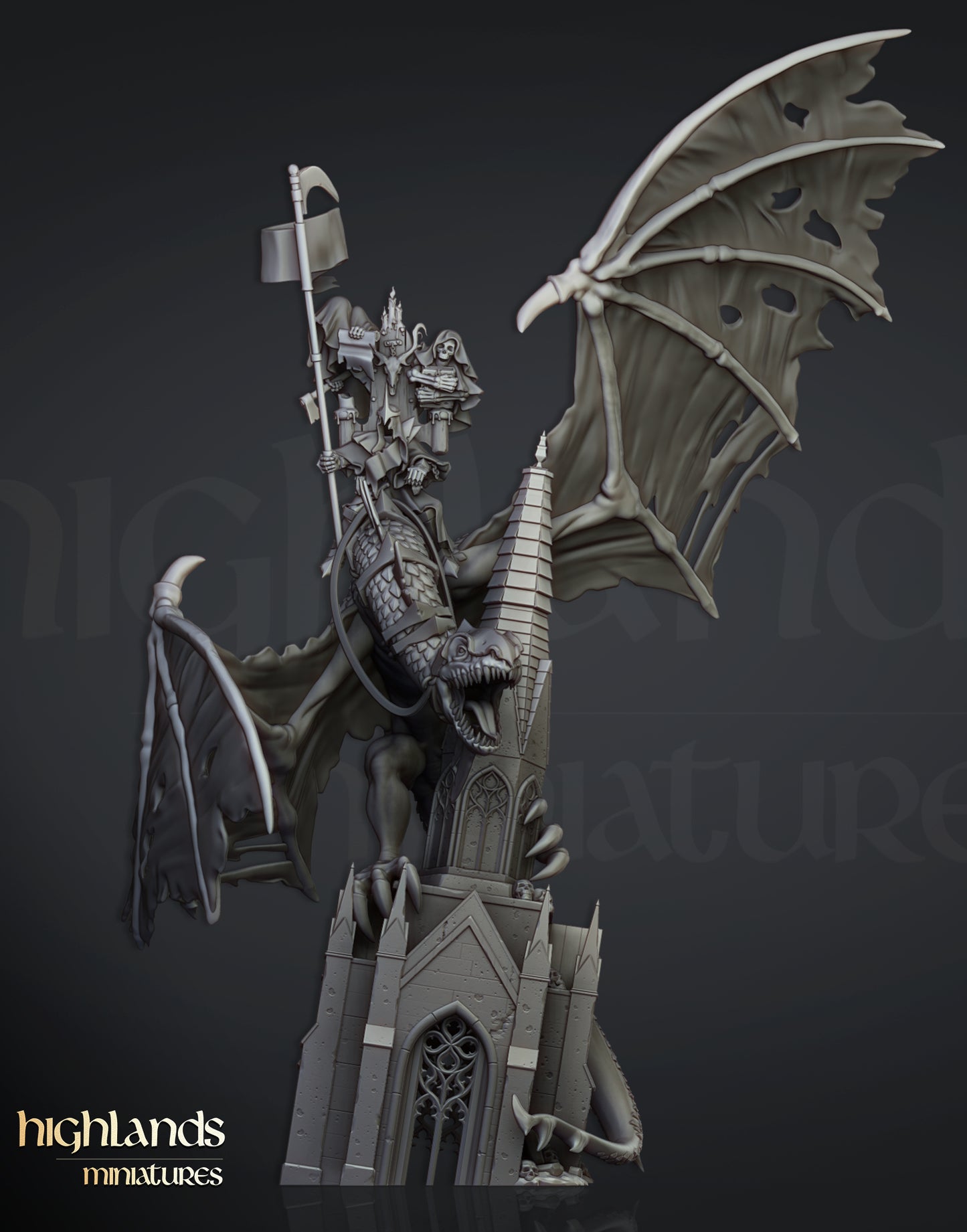 Ezekiel, Lord Necromancer auf Flying Monster - Highlands Miniatures