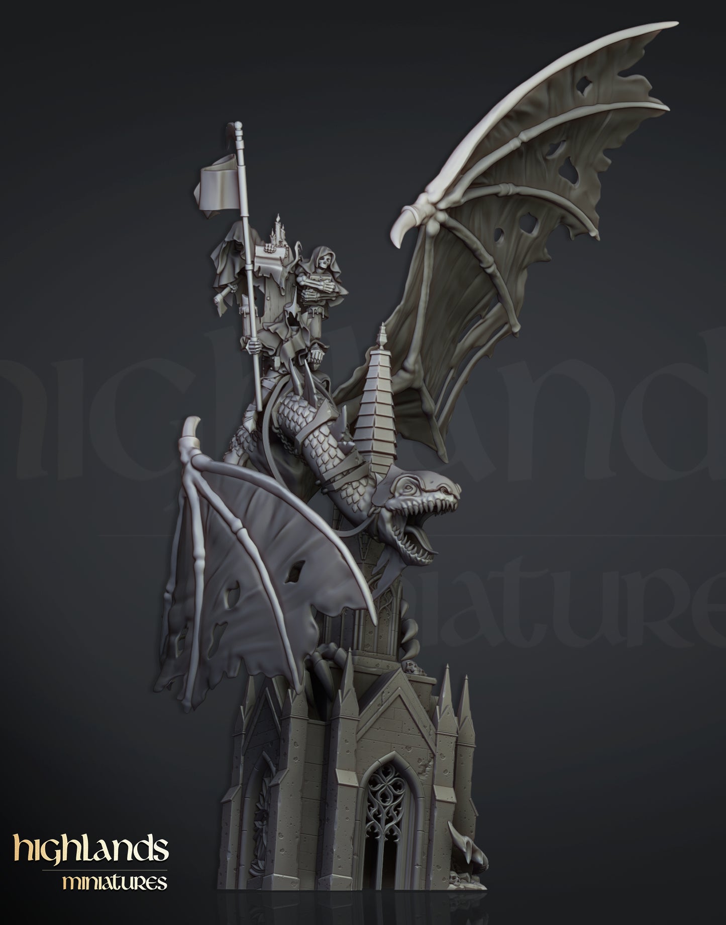 Ezekiel, Lord Necromancer auf Flying Monster - Highlands Miniatures