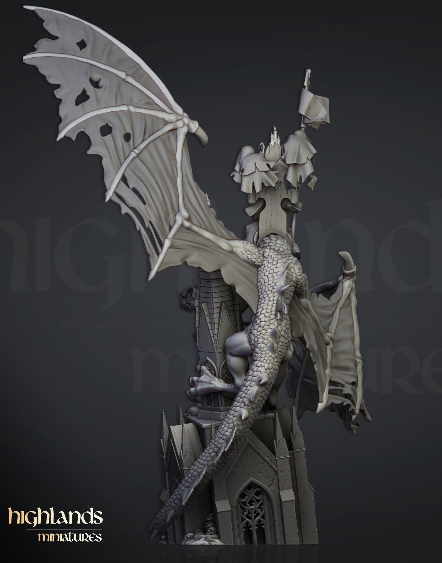 Ezekiel, Lord Necromancer auf Flying Monster - Highlands Miniatures