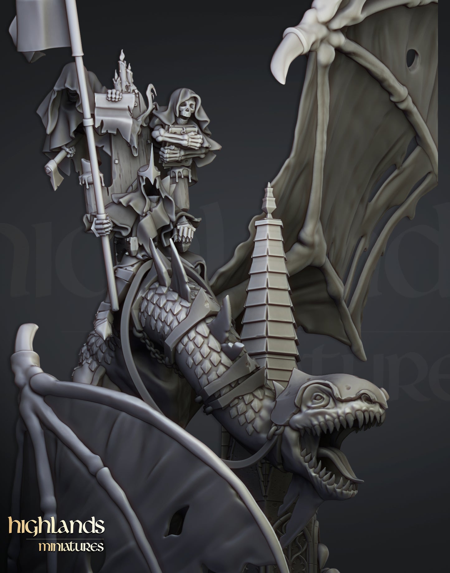 Ezekiel, Lord Necromancer on Flying Monster - Highlands Miniatures