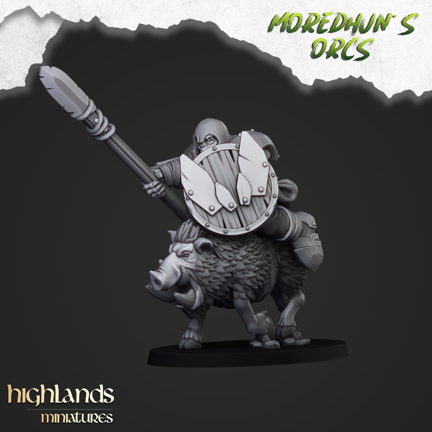 Mounted Orcs with spears on Boars - Highlands Miniatures