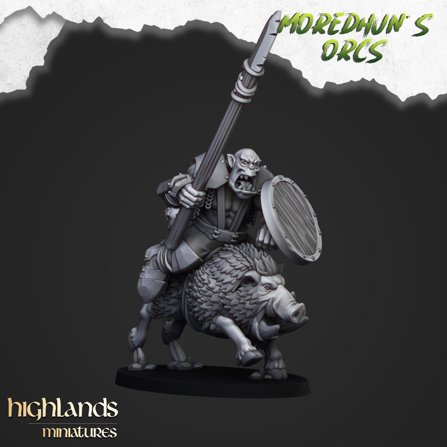 Mounted Orcs with spears on Boars - Highlands Miniatures