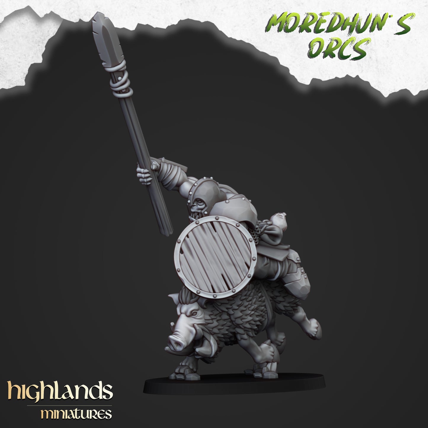 Mounted Orcs with spears on Boars - Highlands Miniatures