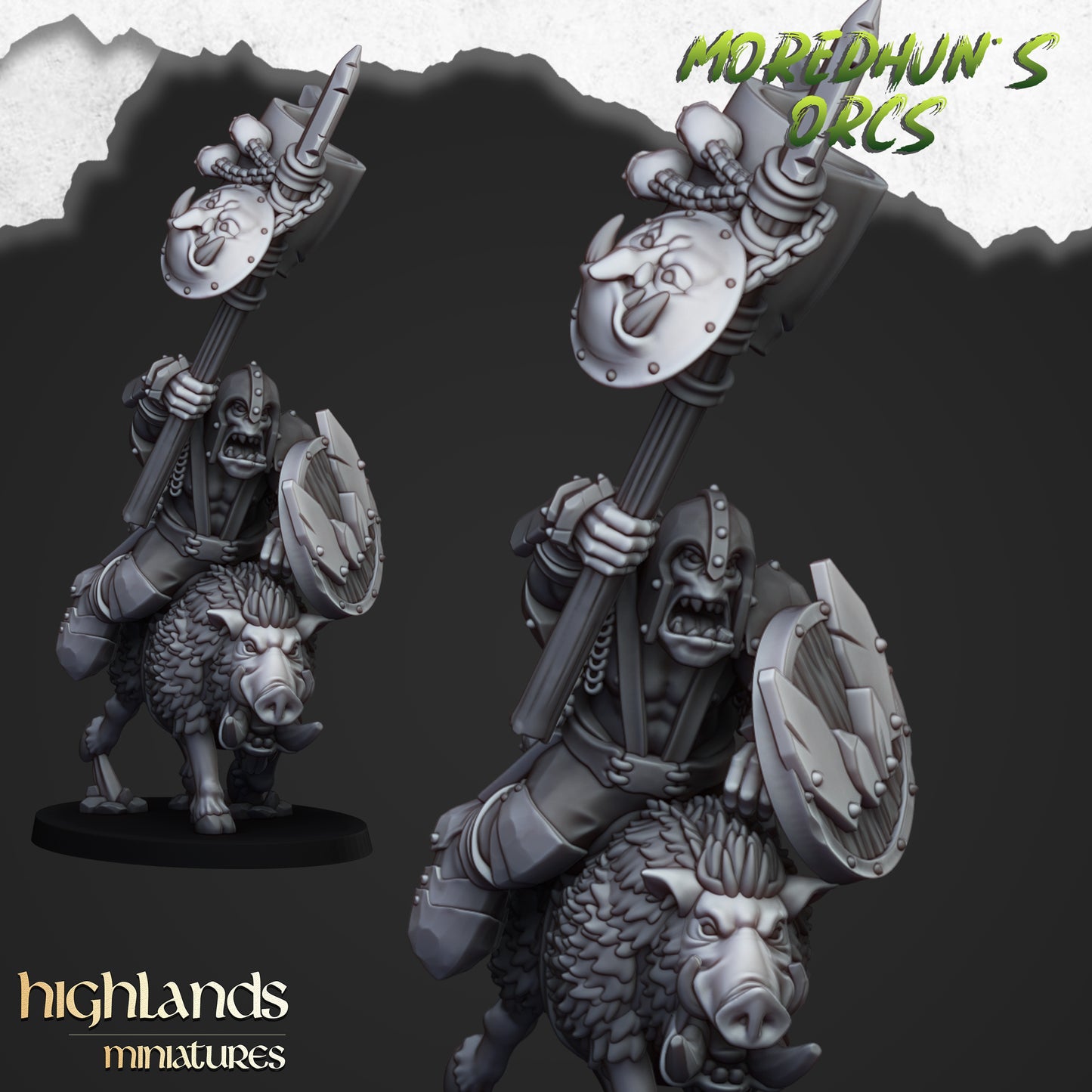 Mounted Orcs with spears on Boars - Highlands Miniatures