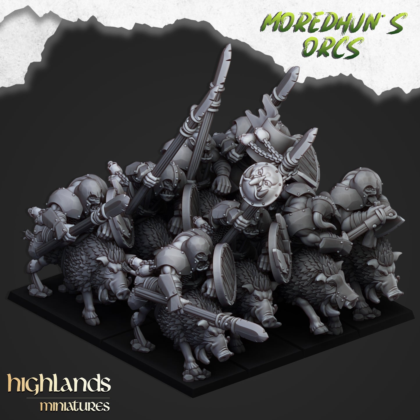 Mounted Orcs with spears on Boars - Highlands Miniatures