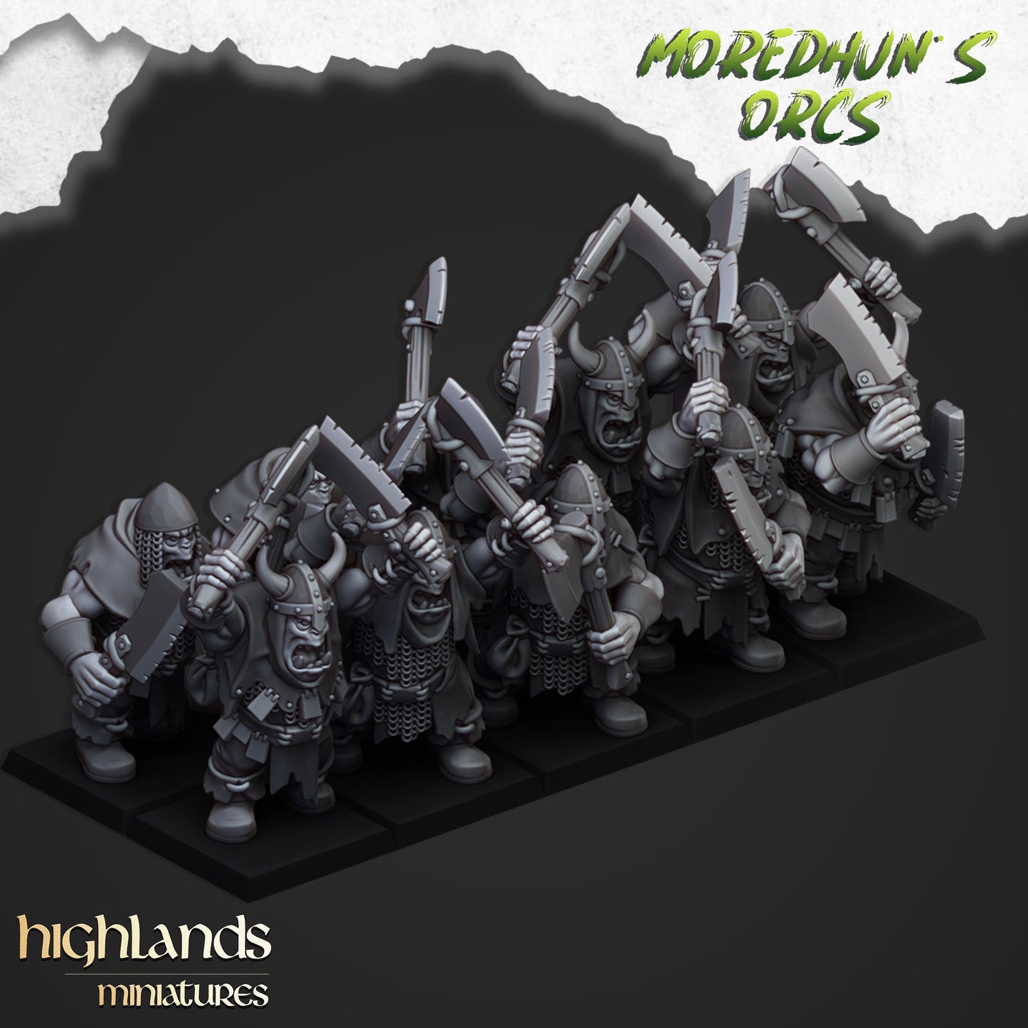 Guerriers orques avec armes de poing et lances - Highlands Miniatures