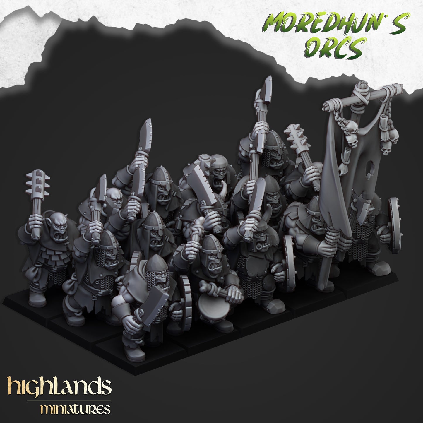 Guerriers orques avec armes de poing et lances - Highlands Miniatures