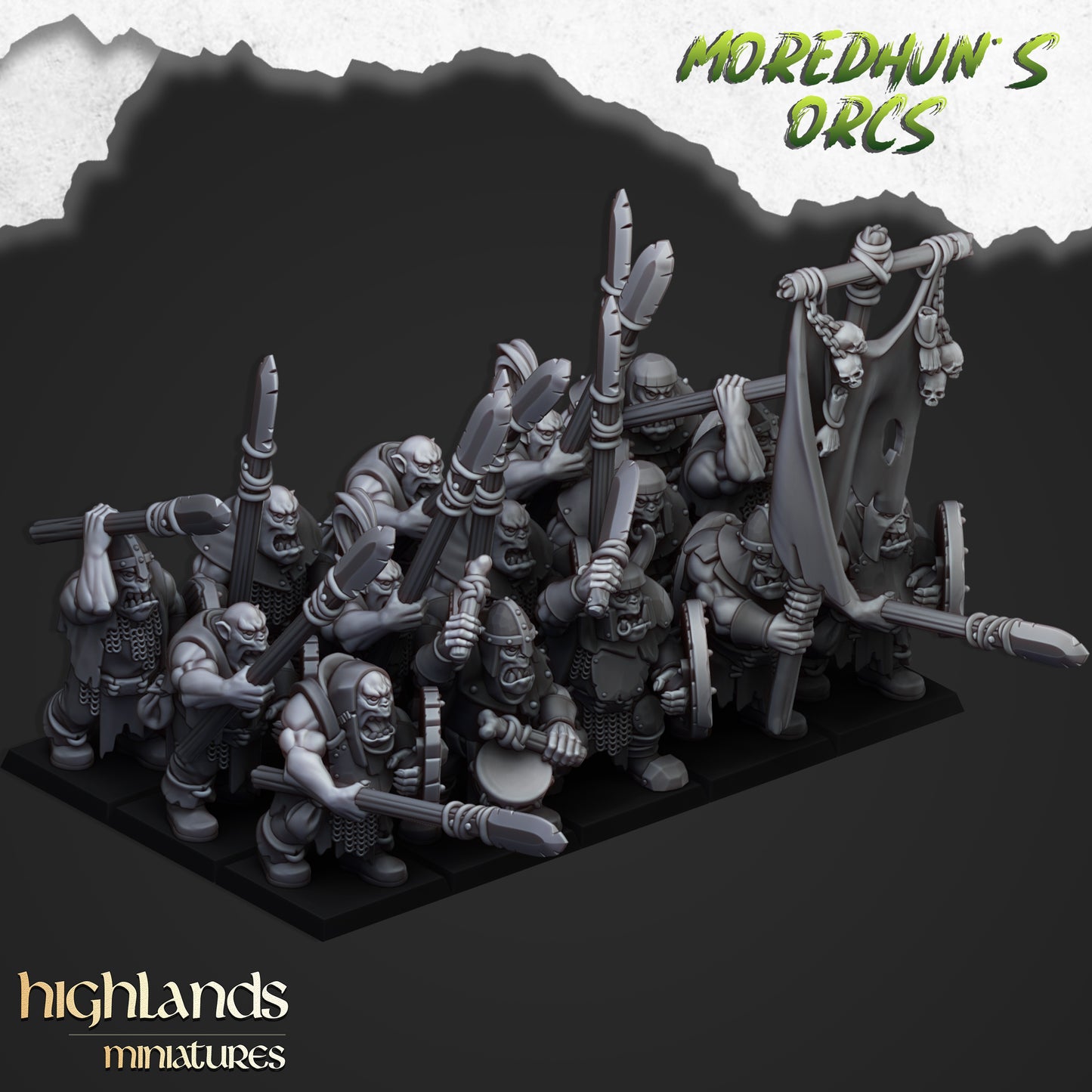 Ork-Krieger mit Handwaffen und Speeren - Highlands Miniatures