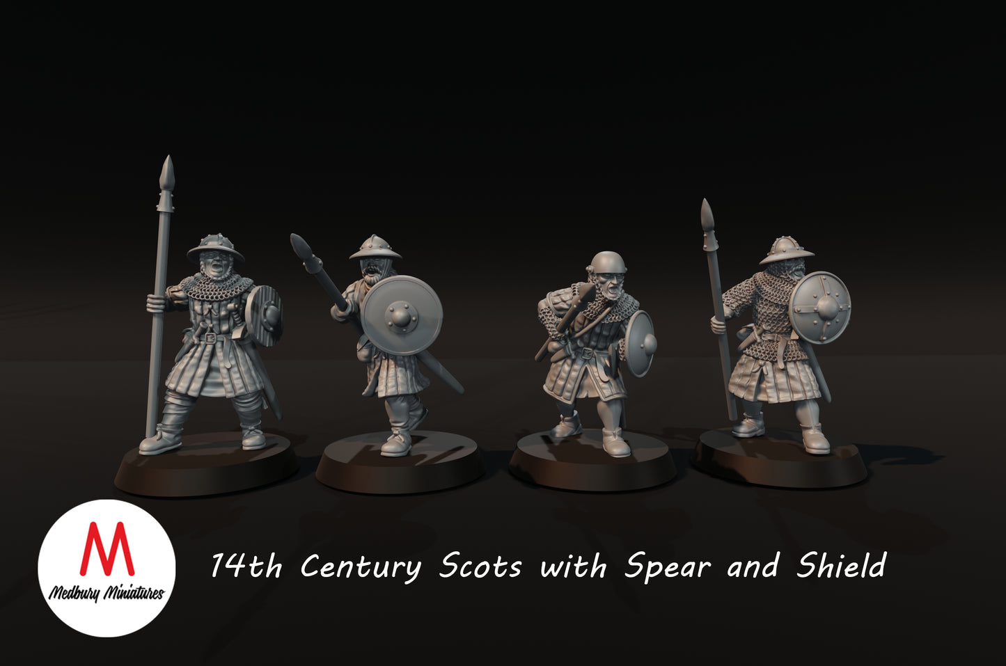 Schotten mit Speer und Schild aus dem 14. Jahrhundert - Medbury Miniatures