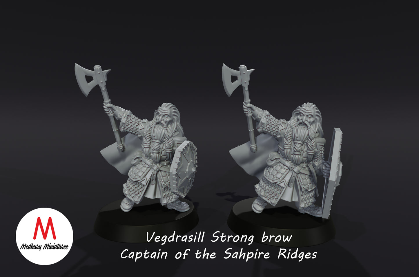 Vegdrasill Strong Brow, Captain of the Dwarves of the Sapphire Ridges - Medbury Miniatures