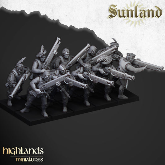 Sunland Arquebusiers and Crossbowmen - Highlands Miniatures