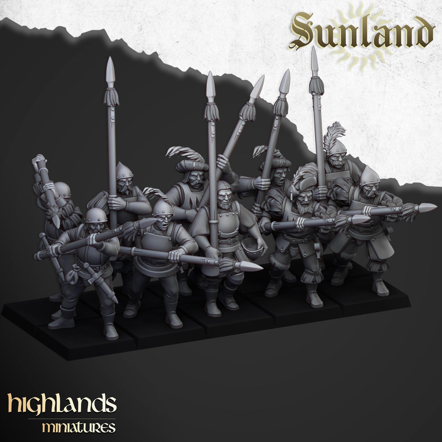 Sunland-Truppen mit Hellebarden und Speeren - Highlands Miniatures