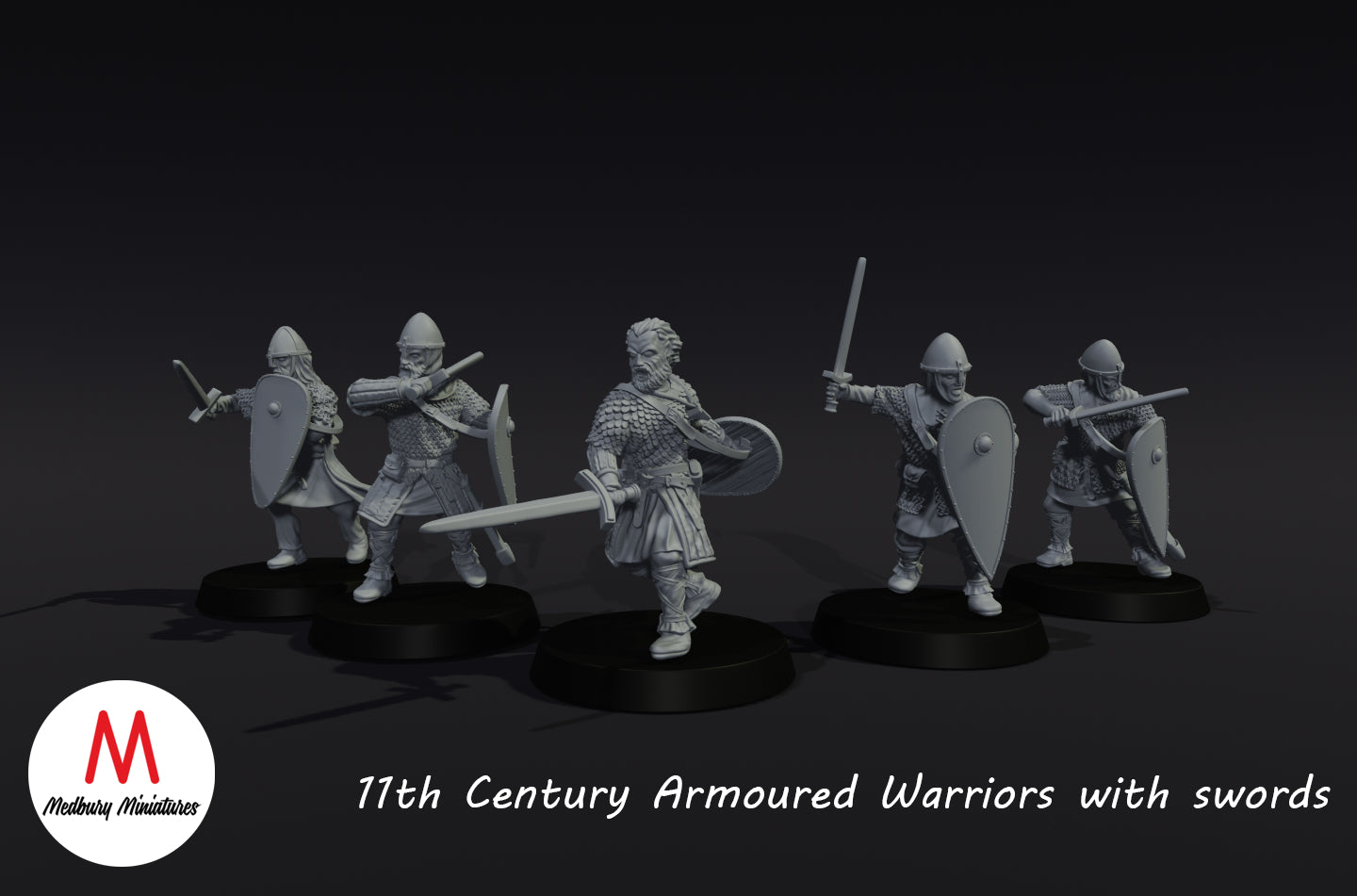 11th century Armoured Warriors with swords x5  - Medbury Miniatures