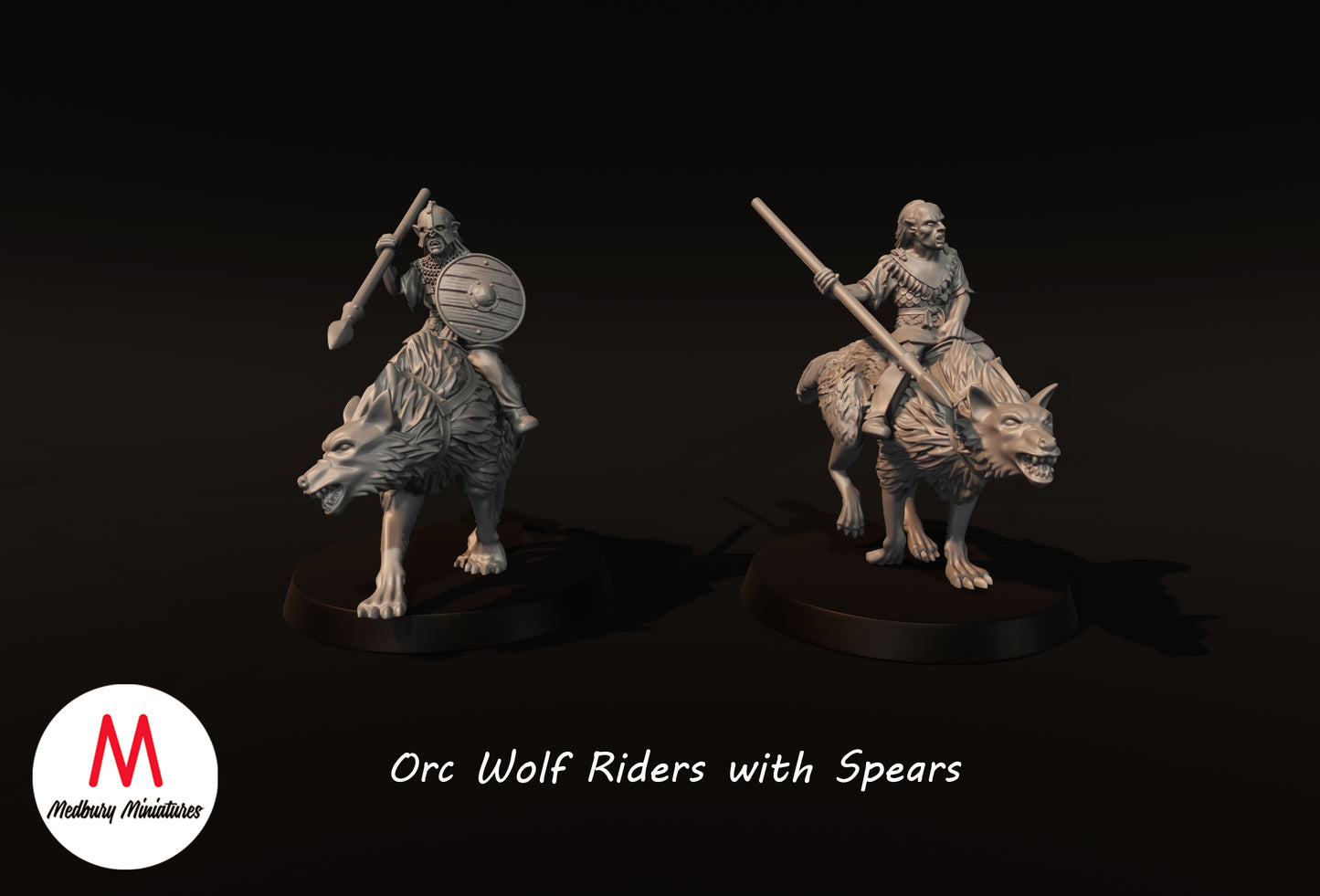 Ork-Wolf-Reiter mit Speeren - Medbury Miniatures