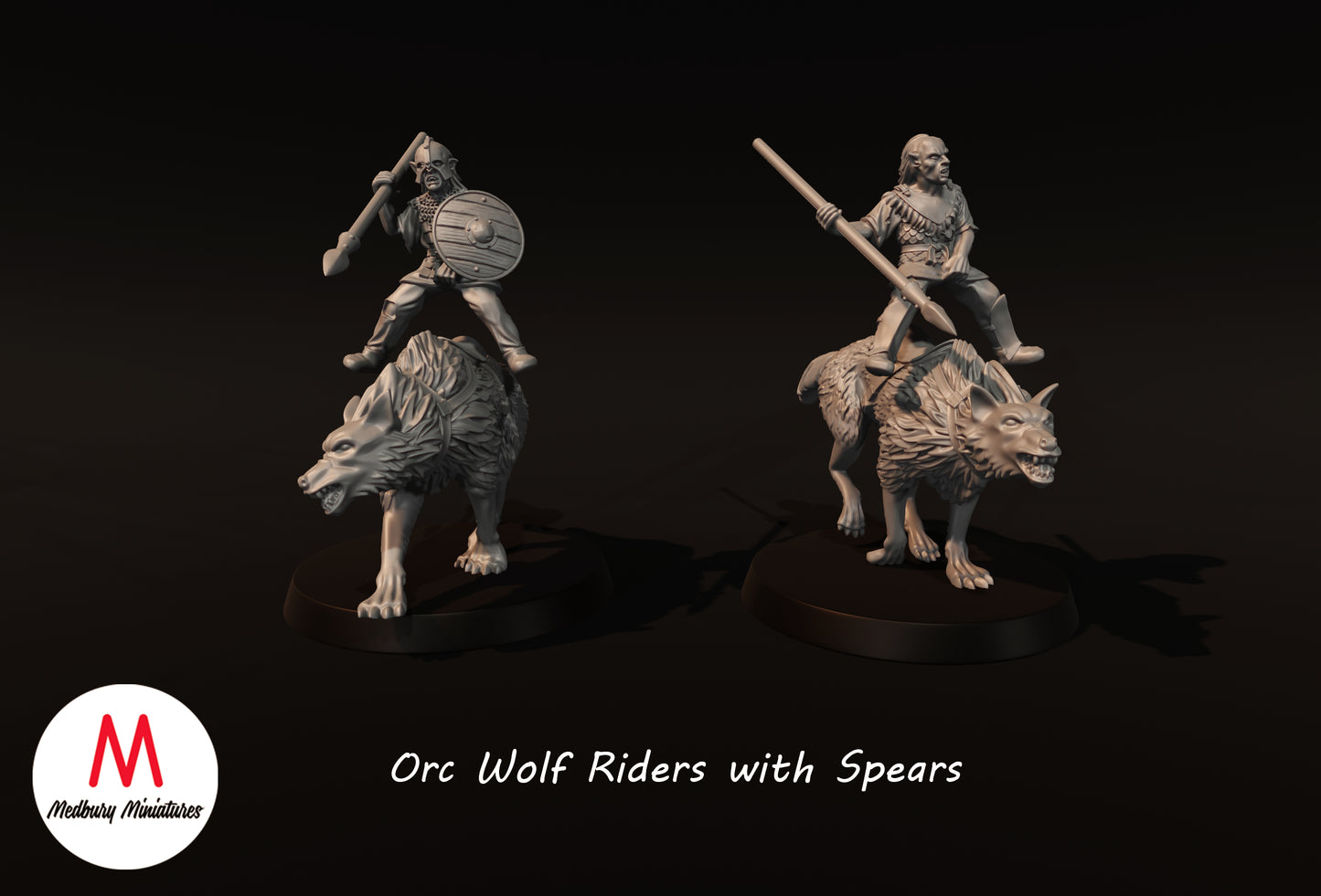 Ork-Wolf-Reiter mit Speeren - Medbury Miniatures