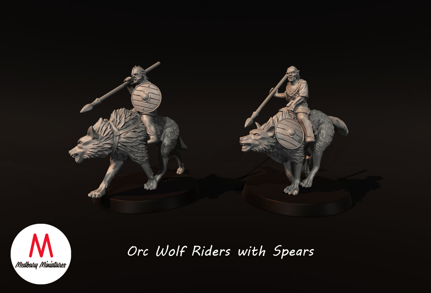 Orc wolf Riders with Spears - Medbury Miniatures